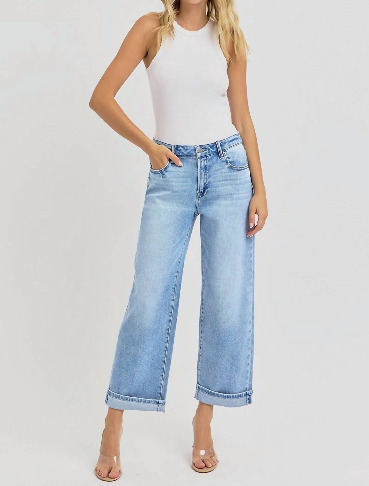 Risen - High Rise Ankle Boyfriend Cuffed Jeans