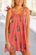 Floral Stripe Print Suspender Lace-Up Loose Mini Dress