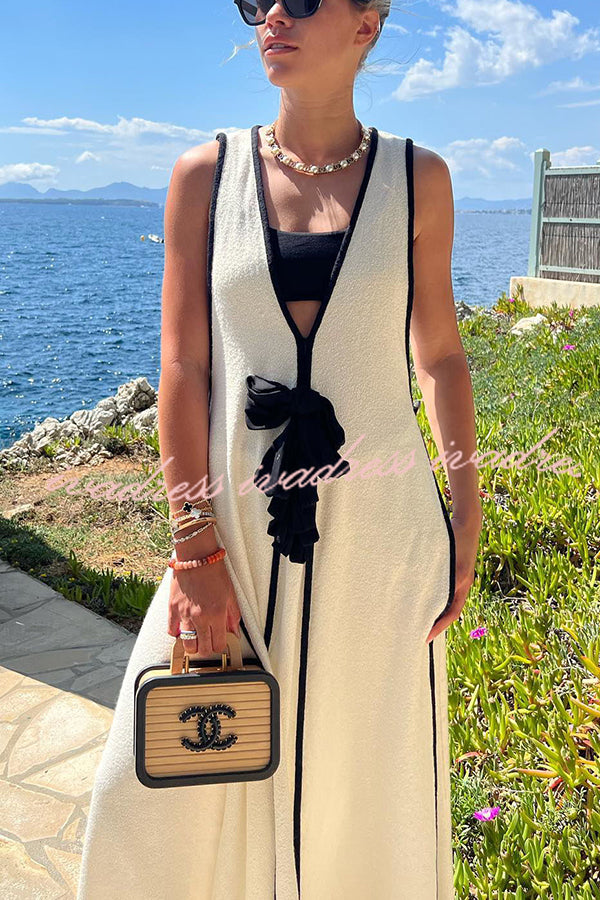 Boat Date Knit Contrast Self Tie Flowy Oversized Maxi Dress