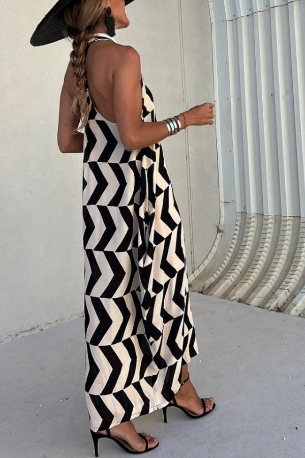 MARIN NEGRO-BEIGE RAYAS. VESTIDO LARGO