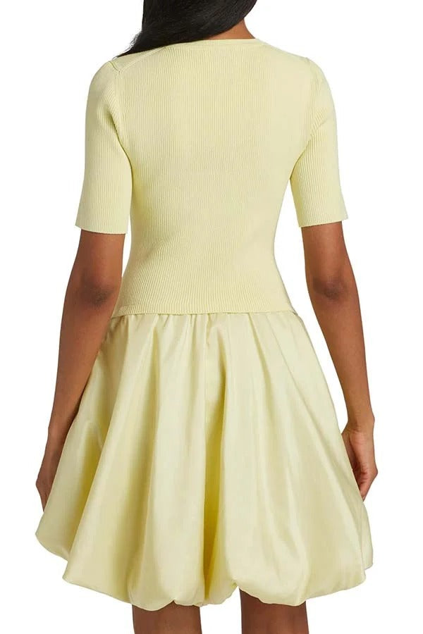 Simply Sweet Knit Ribbed Short Sleeve Bubble Hem Mini Dress
