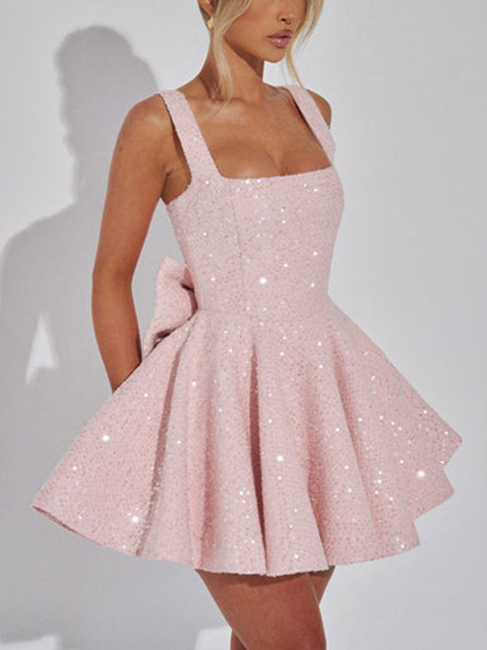 Elegant Square Neck A-Line Mini Dress