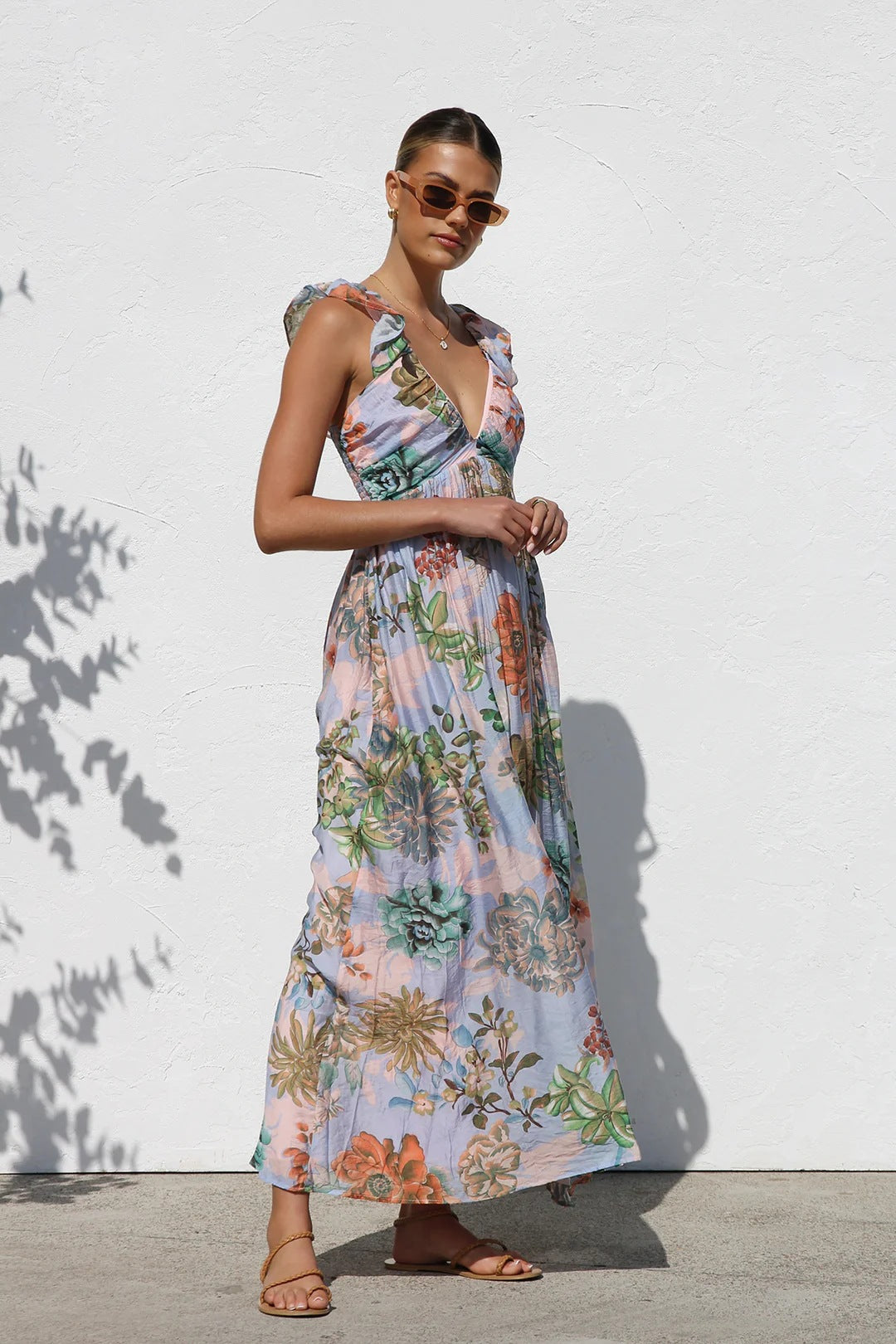 Ruffle V Neck Maxi Dress
