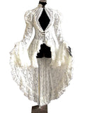 Retro Lace Splicing Stand Collar Flare Sleeve Maxi Dress