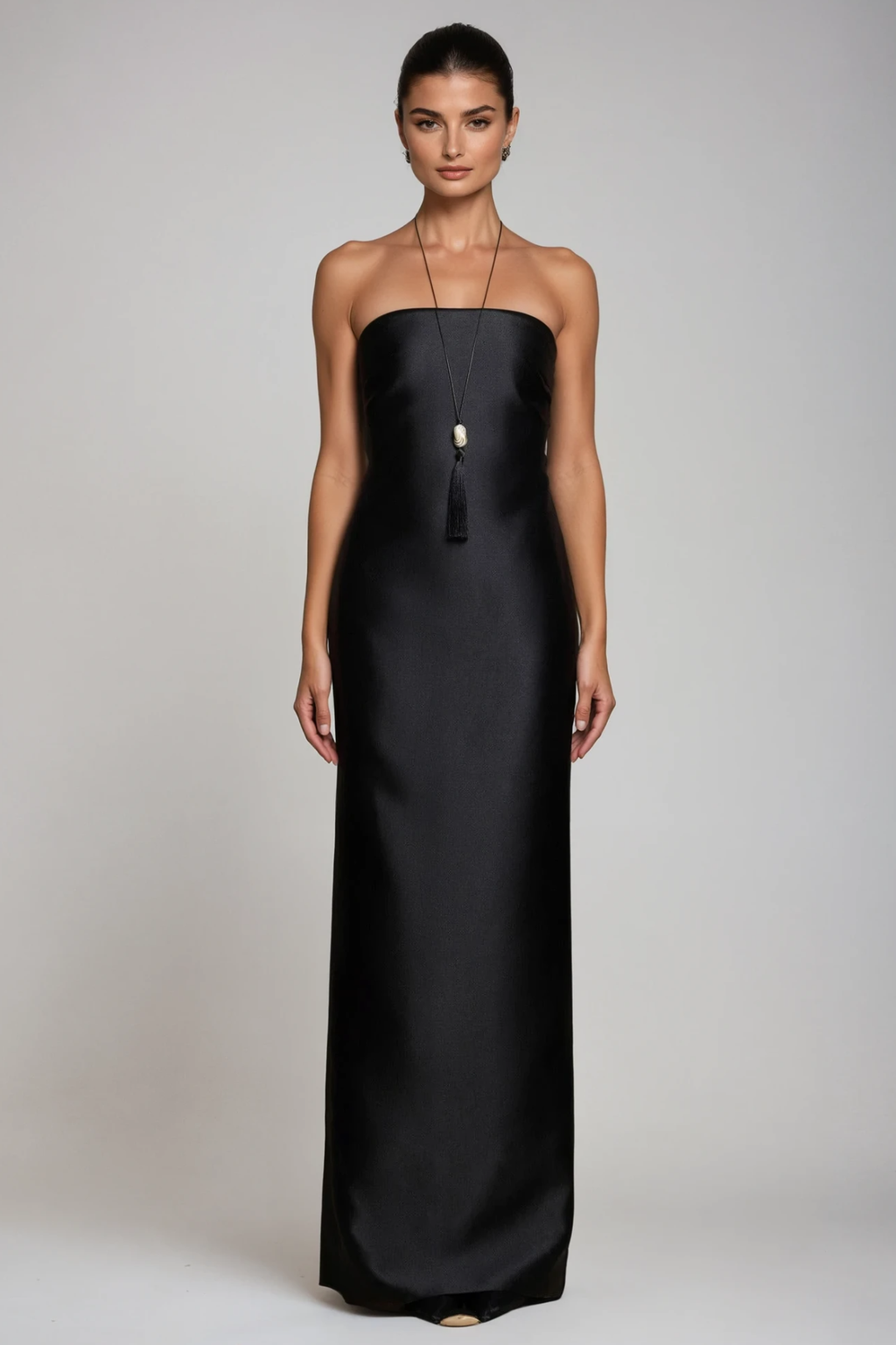 Fallon Mesh Shawl Silky Maxi Dress In Black