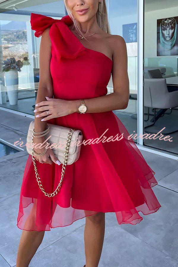 Lifetime Celebrations Tulle One Shoulder Bow Design Mini Dress