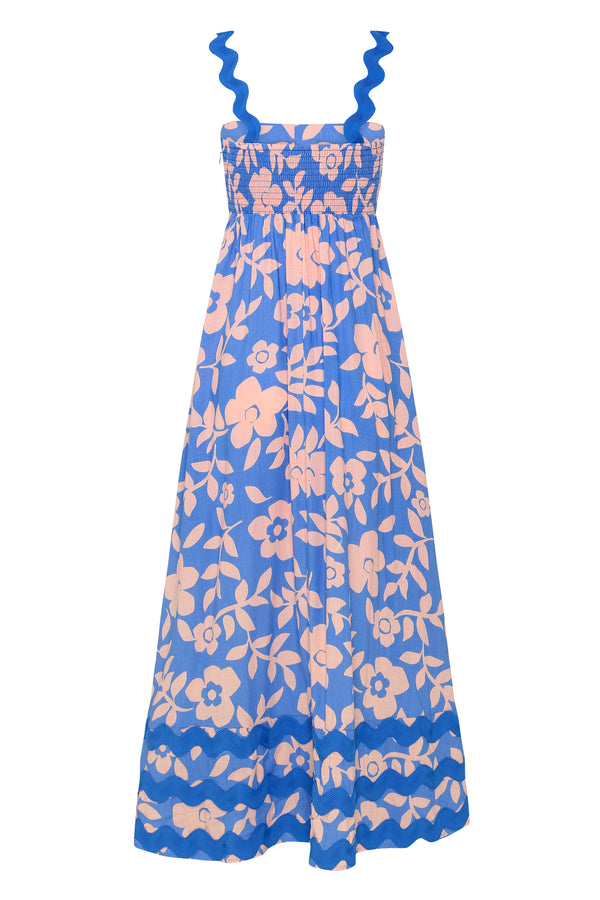 Floral Printed Wave Bandeau Fashion Maxi Dress