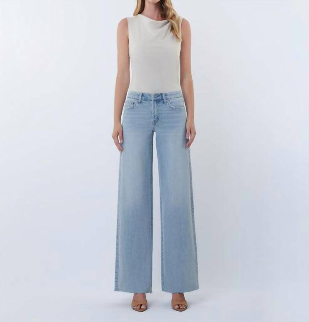 Vervet By Flying Monkey - Mid Rise Clean Cut Raw Hem Wide Leg Jeans