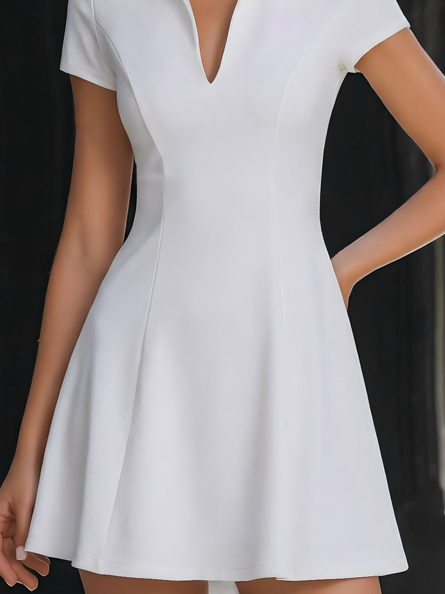 Collared V-Neck Tailored A-Line Mini Dress