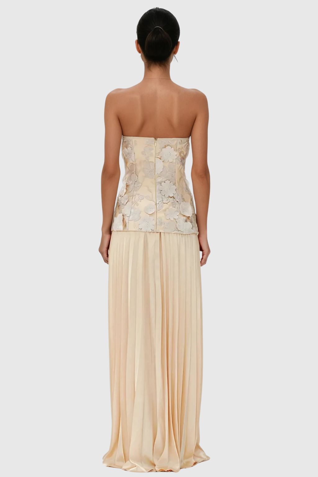 Blerta Strapless Flower Pleated Maxi Dress