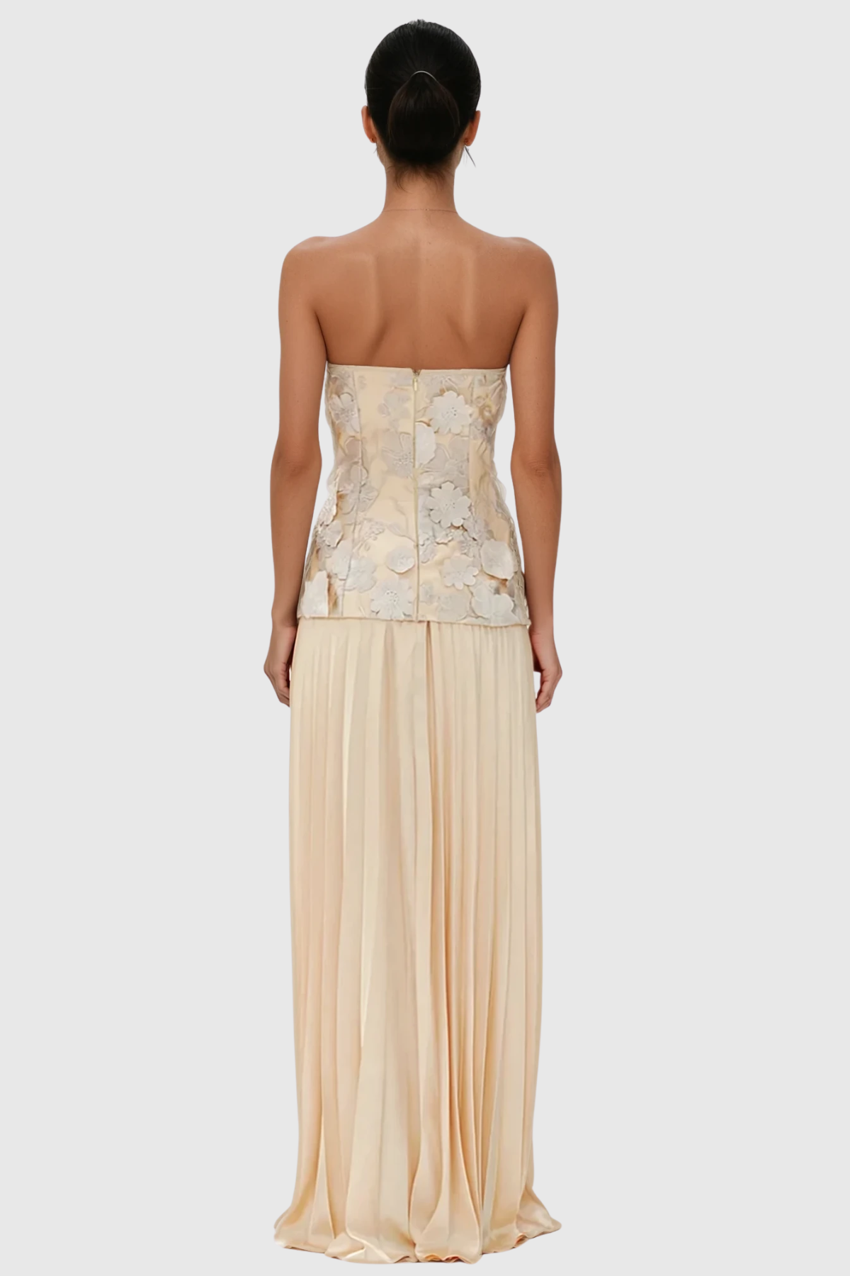 Blerta Strapless Flower Pleated Maxi Dress