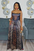 Leopard Lace-Up Back Maxi Dress
