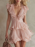 Stylish And Elegant Pink Sleeveless Ruffled Chiffon Mini Dress