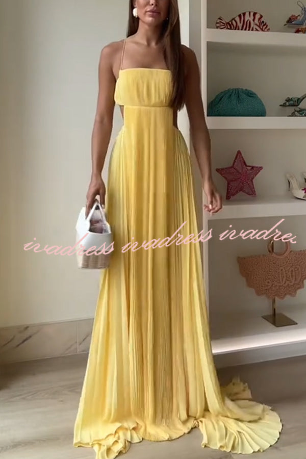 Butter Moment Pleated Cutout Waist A-line Slip Maxi Dress