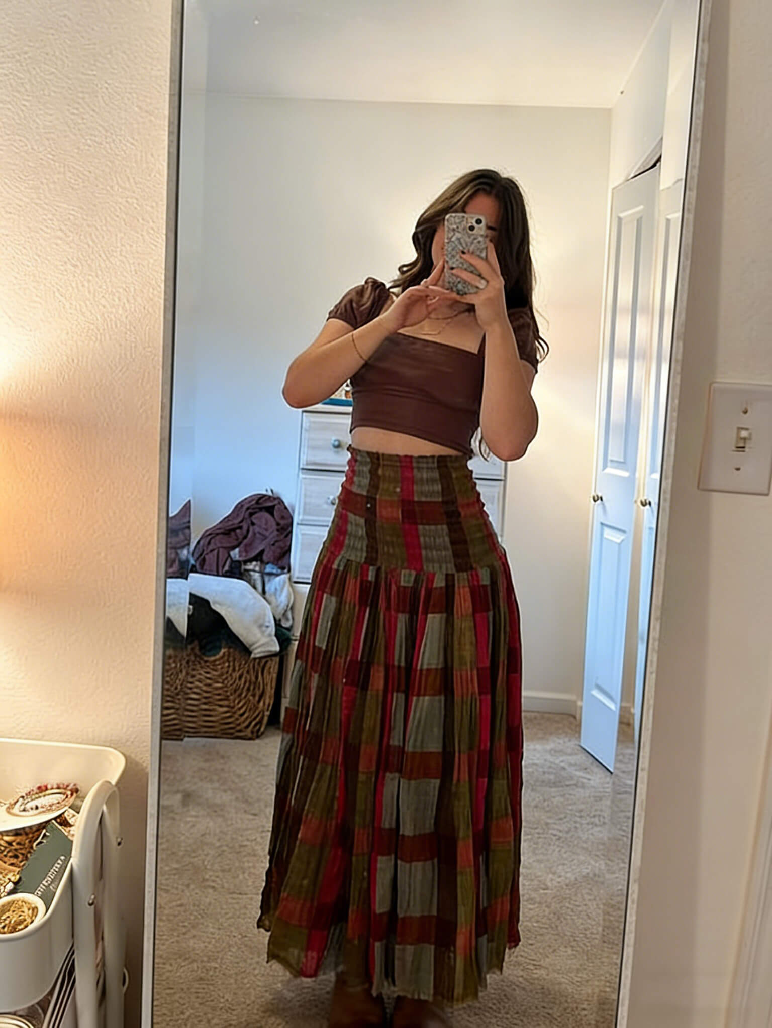 Retro Plaid Pleated Maxi Skirt