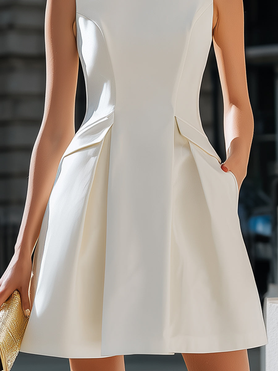 Sleeveless Collared A-Line Mini Dress With Sculpted Waist