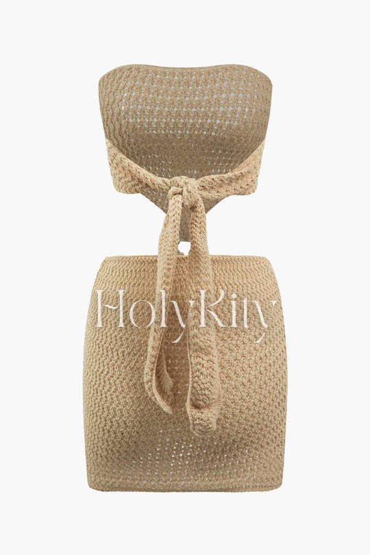 Cut Out Crochet Knit Strapless Mini Dress