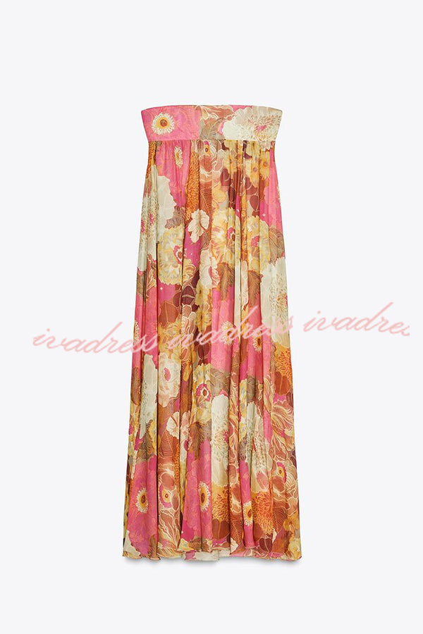 Shelia Ethnic Floral Print Off Shoulder A-line Maxi Dress