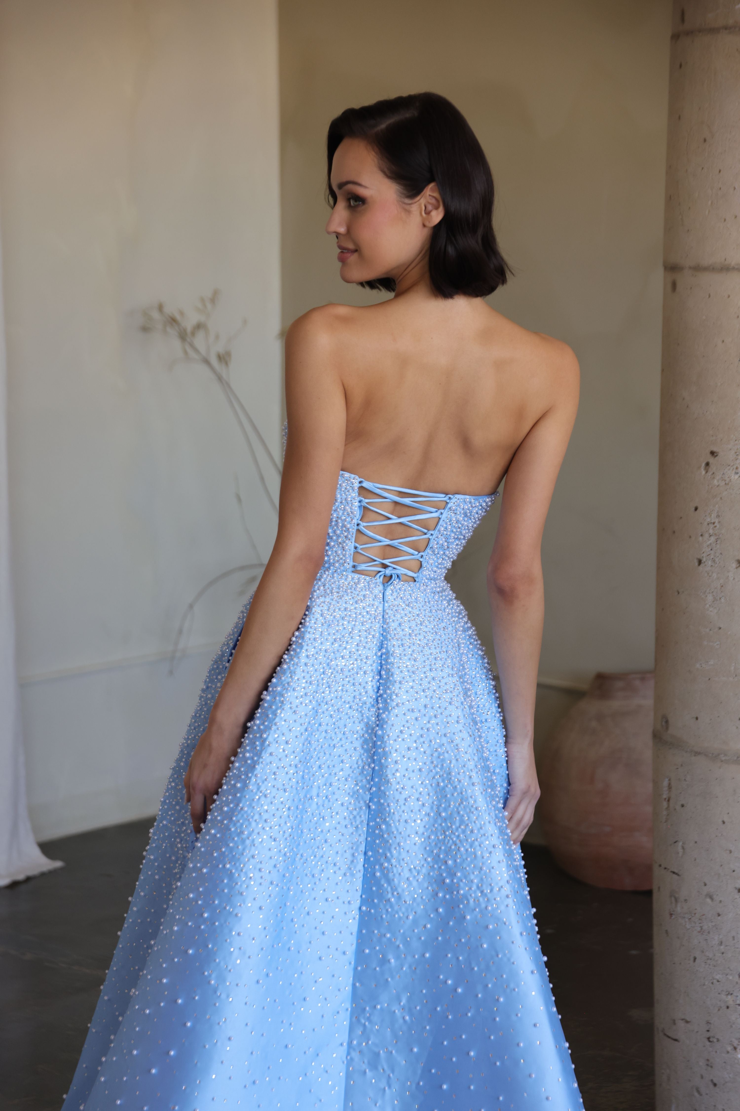 42500 - Ava Presley - Strapless A-line Pearl Embellished Dress