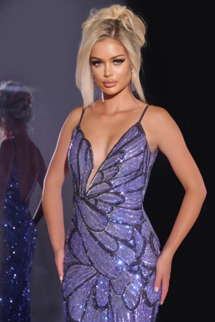 42600 - Jovani - Royal Blue Butterfly Wing Sequin Dress