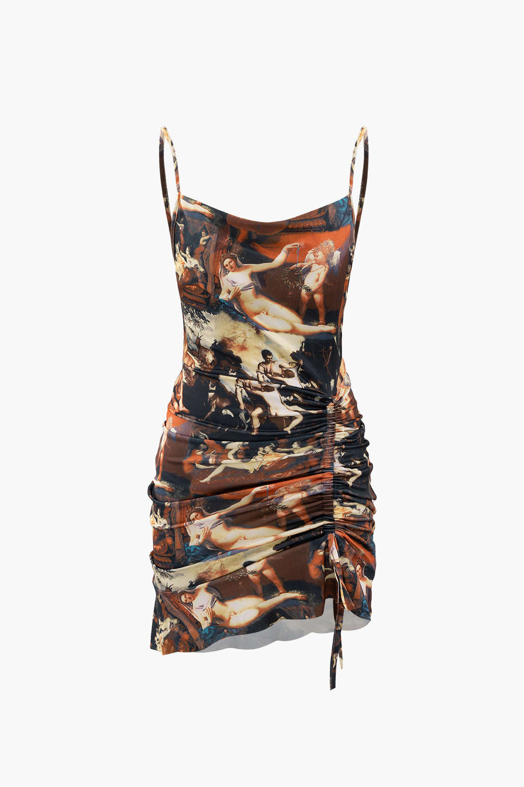 Renaissance Print Drawstring Mini Dress