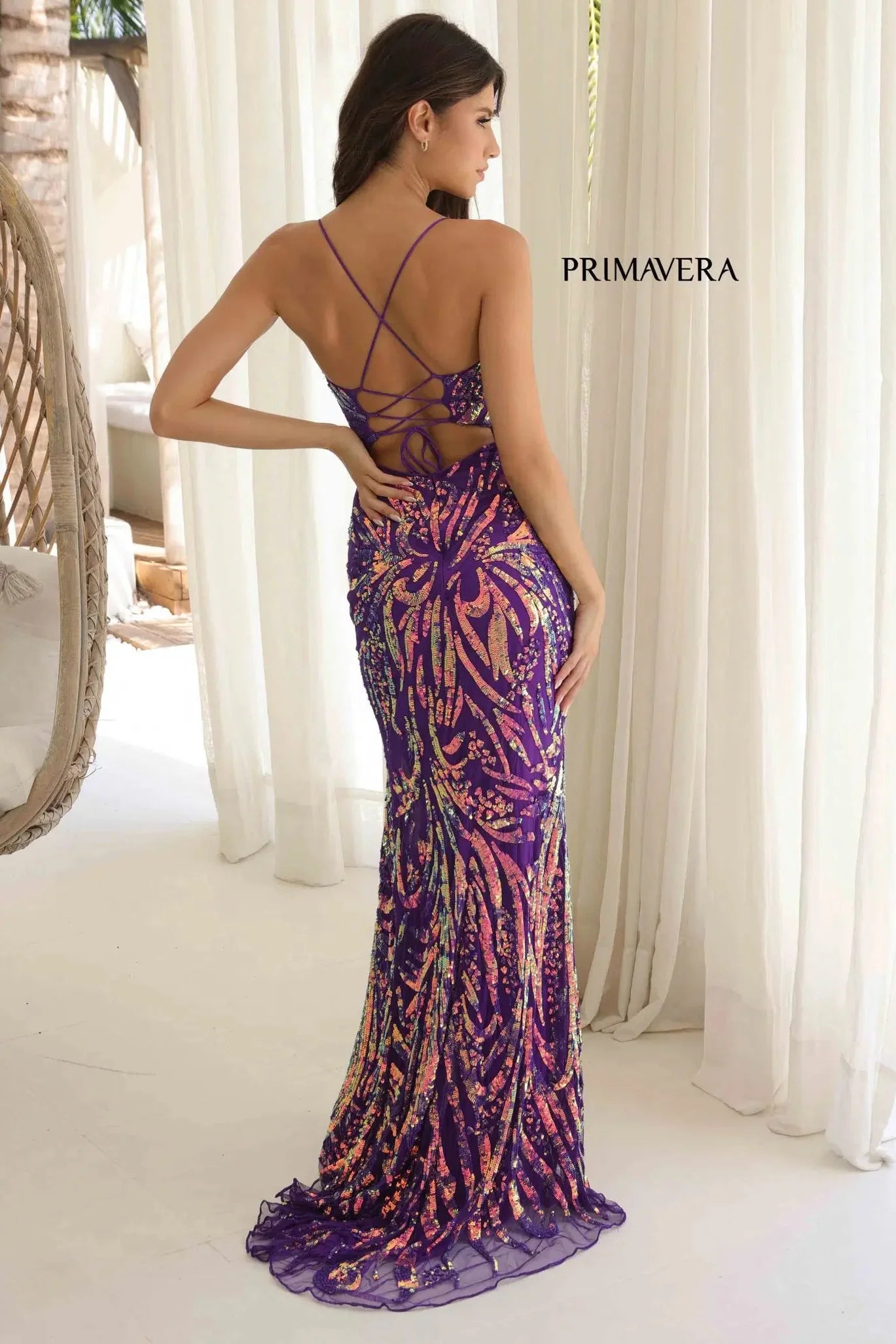 4362 - Primavera - Iridescent Sequin Gown with Scoop Neckline
