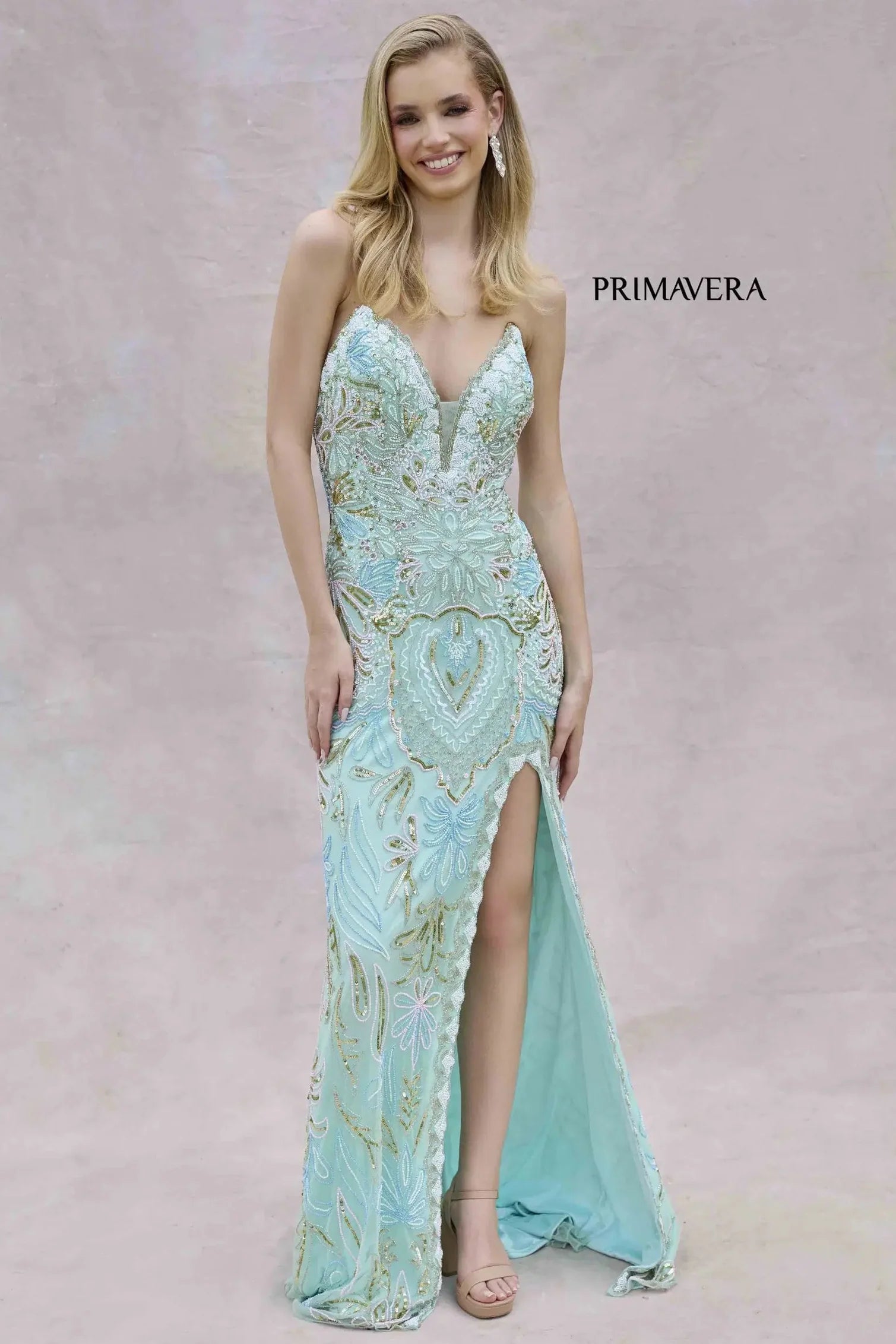 4382 - Primavera - Strapless Beaded Gown