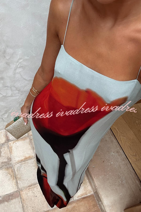 Seasonal Blooms Abstract Tulip Print Slip H-line Vacation Maxi Dress