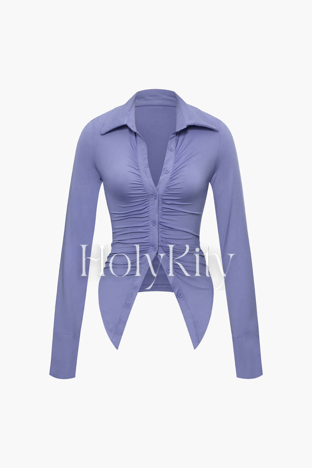 Collar Ruched Long Sleeve Shirt And Mini Skirt Set