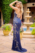 4511 - Primavera - Deep V Beaded Gown with Floral Details