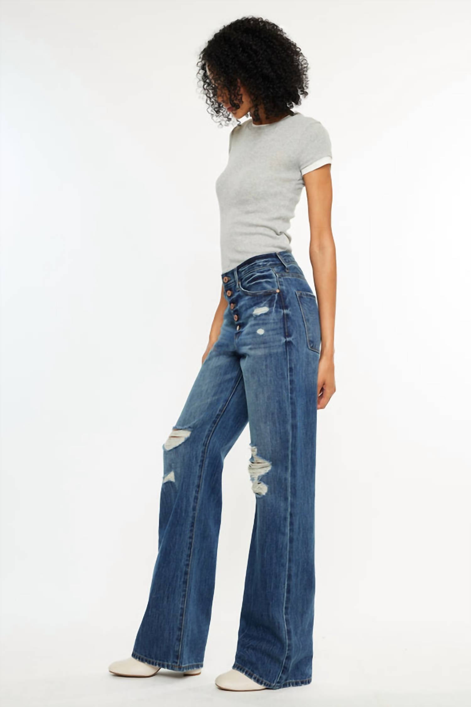 Kancan - Ultra High Rise Exposed Button 90's Flare Jeans
