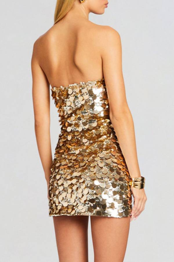 Sequined strapless bodycon mini dress