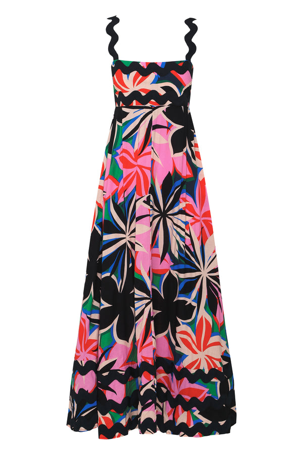 Floral Printed Wave Bandeau Fashion Maxi Dress