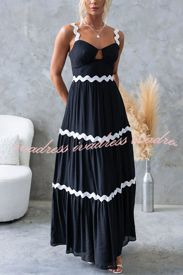 Qaia Ric Rac Trims Cutout Bust Layered Slip Loose Maxi Dress
