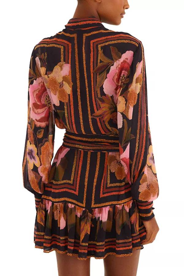 Vintage floral striped waist shirt dress