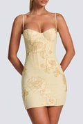 3D Floral Embroidered Cross-Back Strappy Bodycon Dress