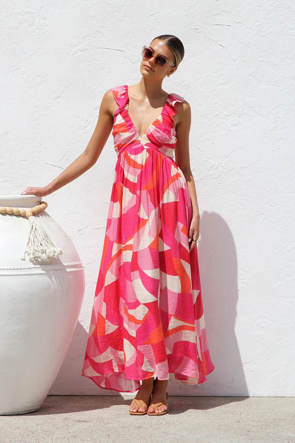 Ruffle V Neck Maxi Dress