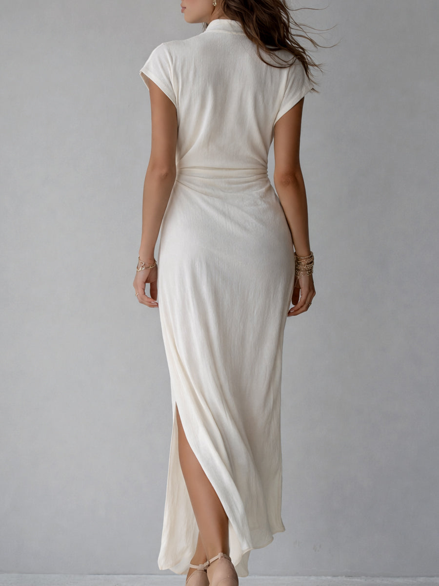 Elegant Maxi Dress With Batwing Sleeves And Side Slits