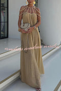 Modern and Sophisticated Linen Blend Draped Braids Cover Up Maxi Dress