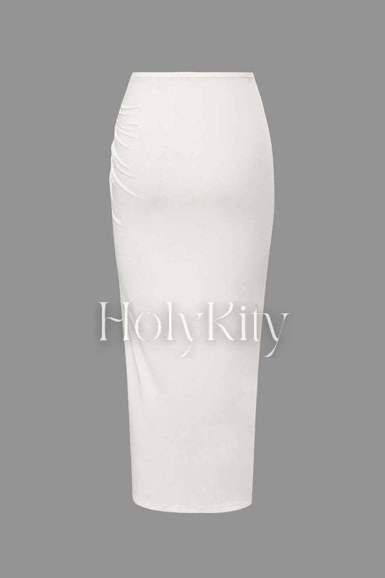 Twisted Long Sleeve Crop Top And Split Skirt Set