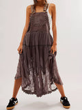 Boho Square Neck Sleeveless Lace Overall Maxi Dress
