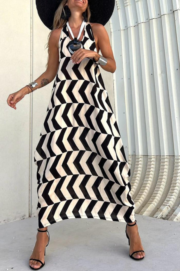 MARIN NEGRO-BEIGE RAYAS. VESTIDO LARGO