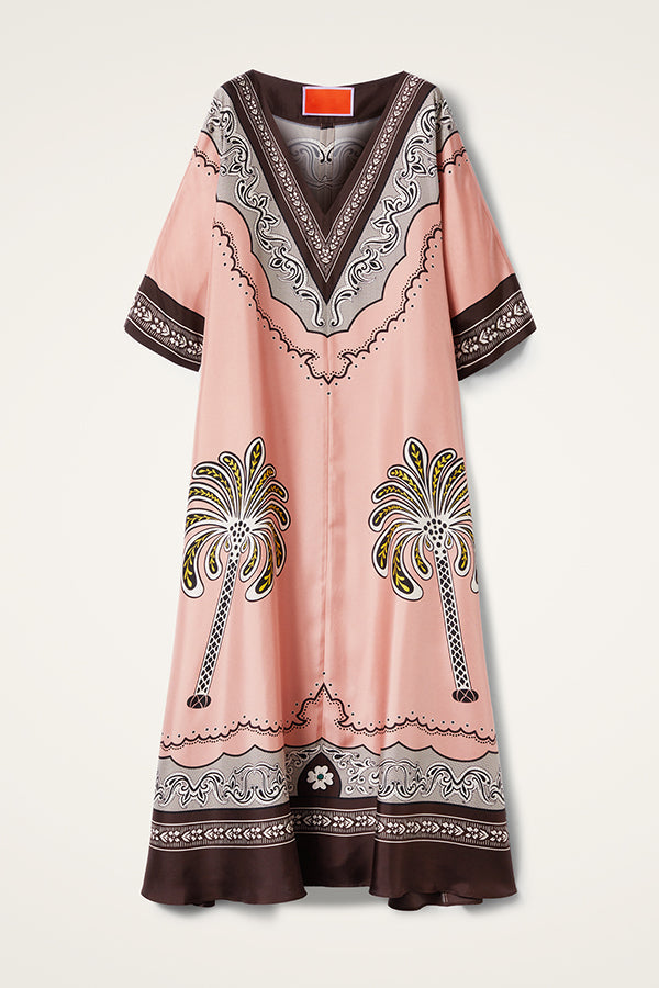 Satin Unique Print Casual V-neck Loose Holiday Maxi Dress
