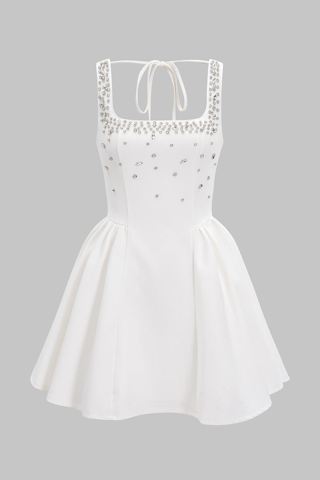 Square Neck Rhinestone Ruched Sleeveless Mini Dress