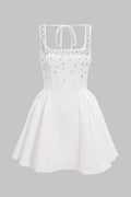 Square Neck Rhinestone Ruched Sleeveless Mini Dress