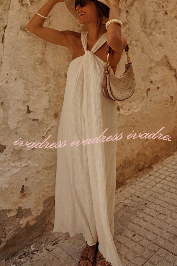 Sea angel Linen Blend Textured Fabric Halter Vacation Maxi Dress