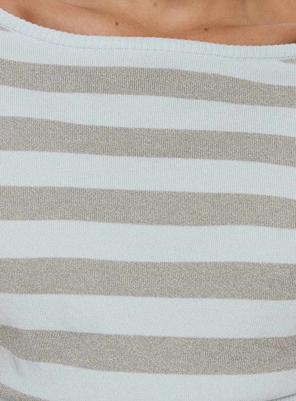 Vianne Cinched Waist Short Sleeve Knit Top Blue / Grey Stripe