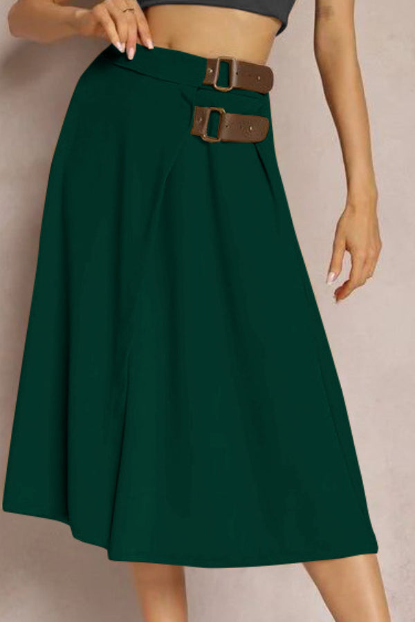 Leather Stitching Solid Color Fashionable Skirt. Elegant and Artistic Retro Skirt for Women