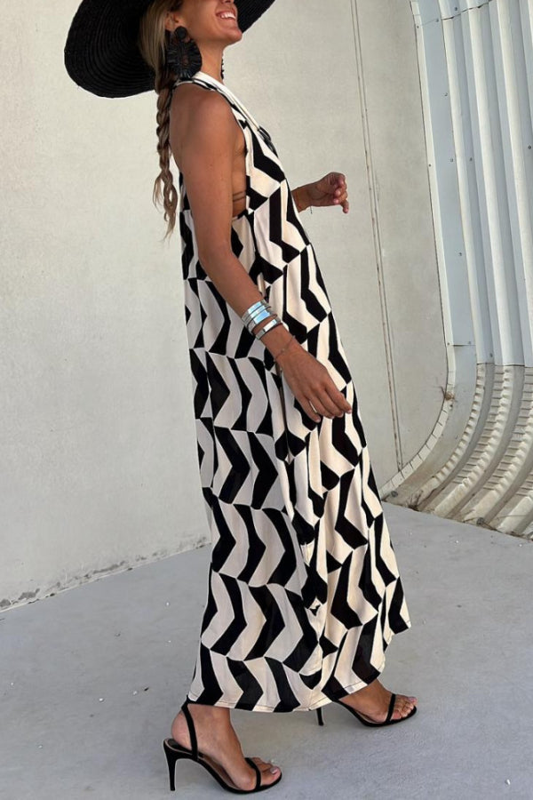 MARIN NEGRO-BEIGE RAYAS. VESTIDO LARGO