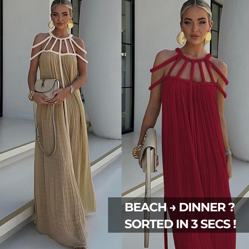 Off Shoulder Halter Maxi Dress(With Belt)